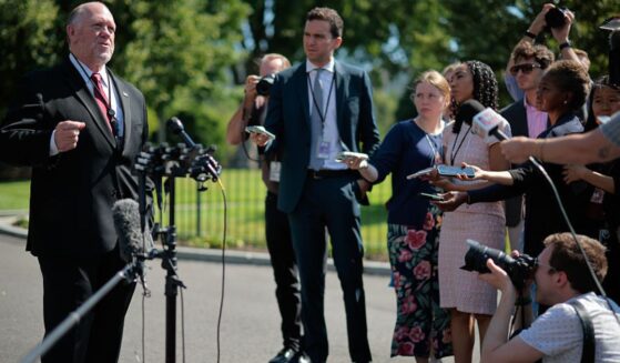 Trump Administration border czar Tom Homan talks with reporters Thursday outside the West Wing at the White House in Washington, D.C.